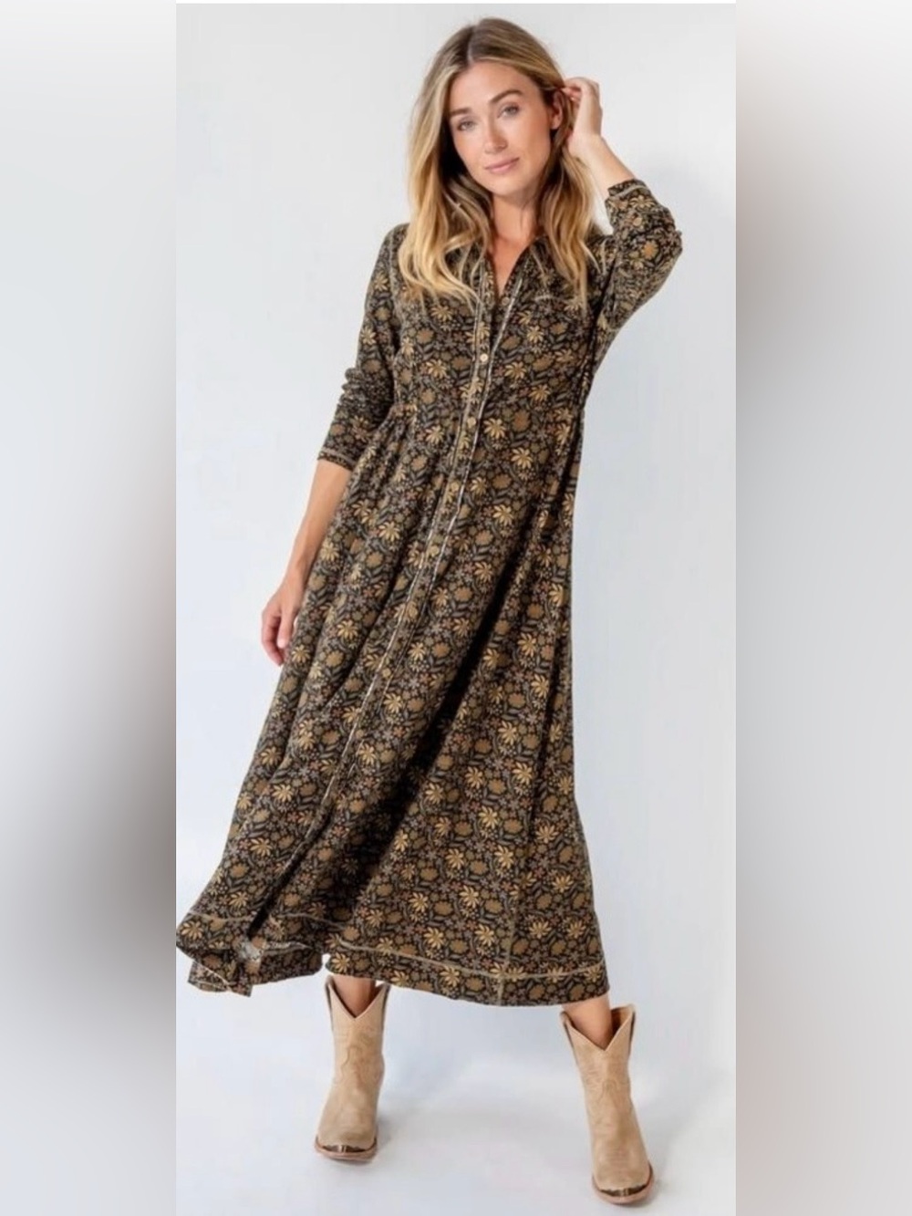 NATURAL LIFE Navy and Cream Floral Maxi Dress - Picture 2 of 2